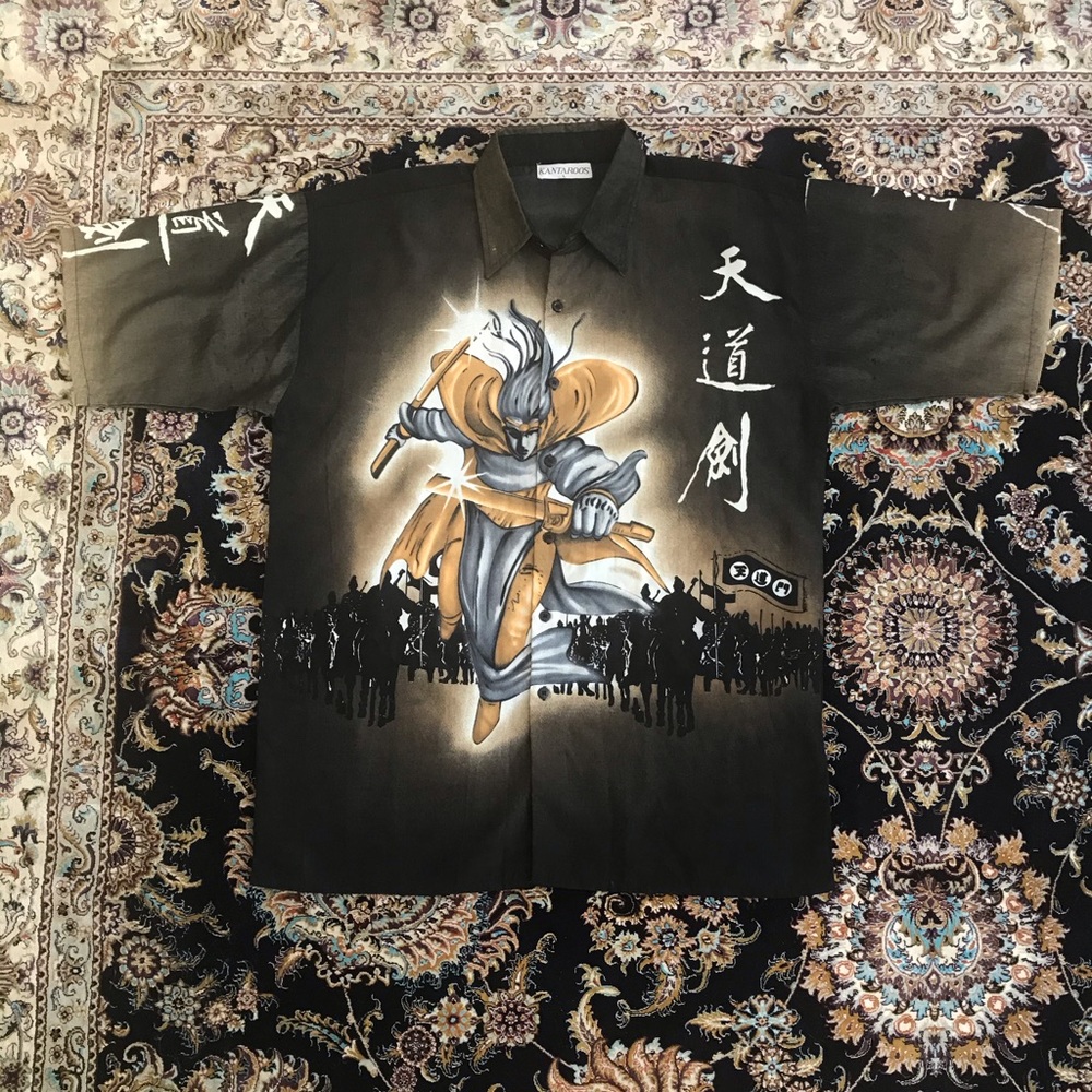 Trust Sanosuke Sagara Anime Manga Mens XL Polyester Button Short Sleeve Shirt